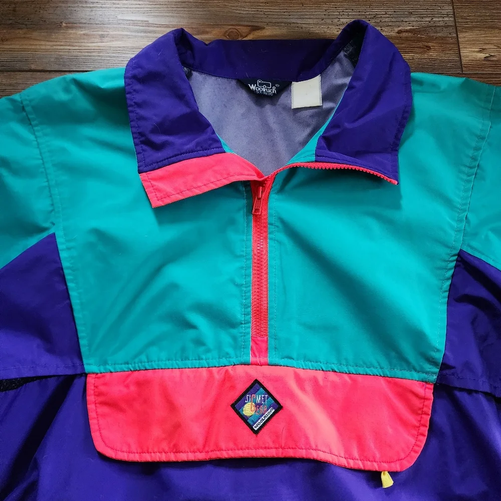 Woolrich Vintage 90s Colorblock Neon Windbreaker Sigmet Gear XL - Picture 2 of 9